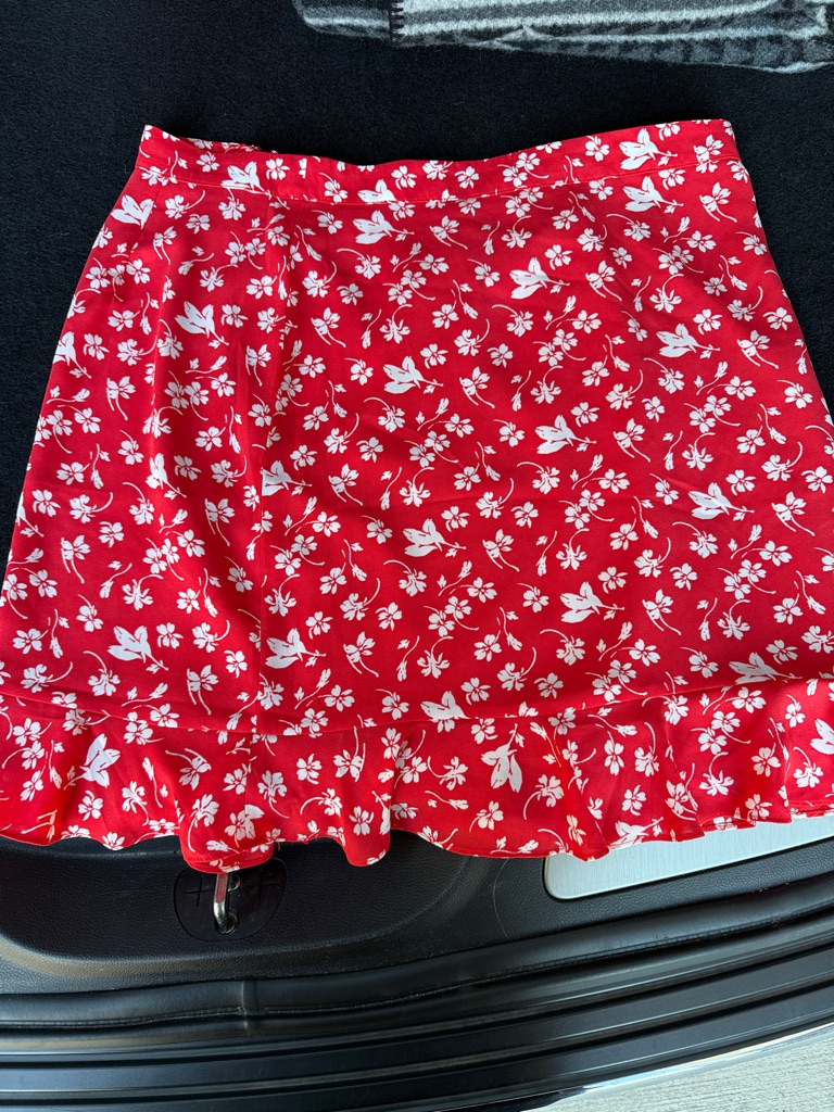 J. Crew Red Floral Mini Skirt With Ruffle Hem